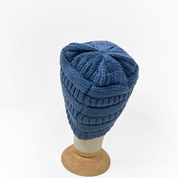Denim Blue Beanie Hat Skully Women's Slouchy Thick Satin Lined Cap - Picture 5 of 7